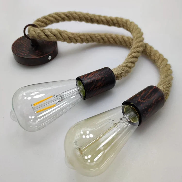 Pendente de Corda de Sisal Vintage Estilo Americano — Lustre Industrial Trançado para Bar e Sala