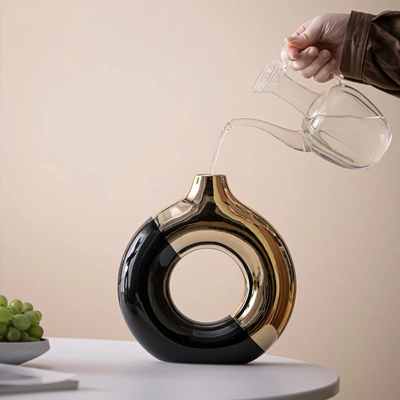 Vaso Cerâmica Floral Luxo Nórdico — Para Mesa de Jantar, Hotel e Decoração Festiva