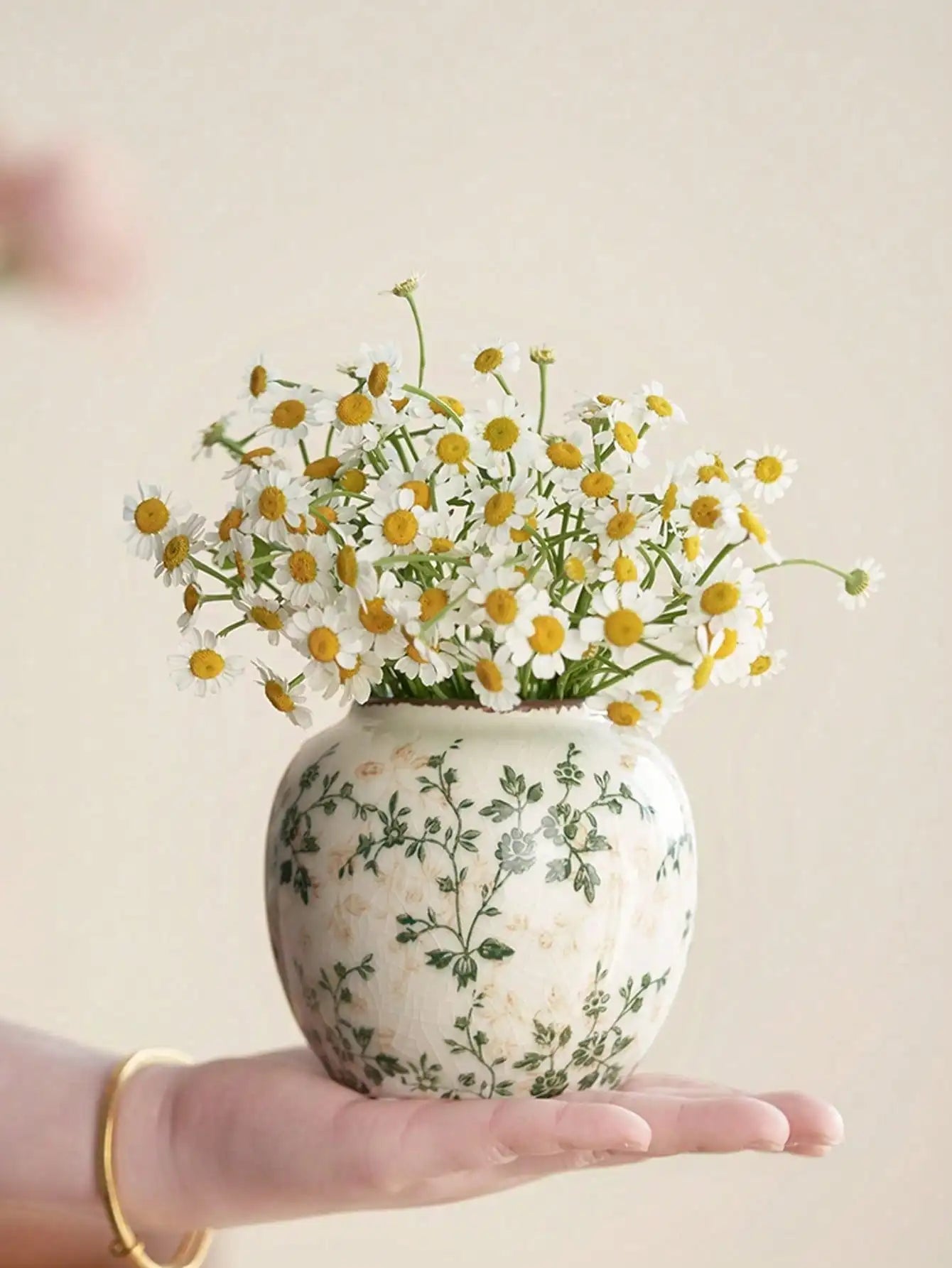 Vaso Cerâmica Rachado Gelo Artesanal Boho — Para Flores Frescas e Secas Sala e Escritório