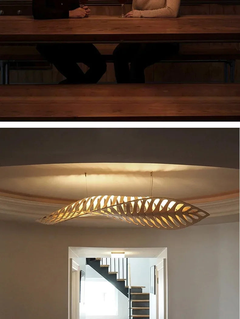 Lustre de Madeira Estilo Wabi Sabi — Pendente LED para Sala, Bar e Café