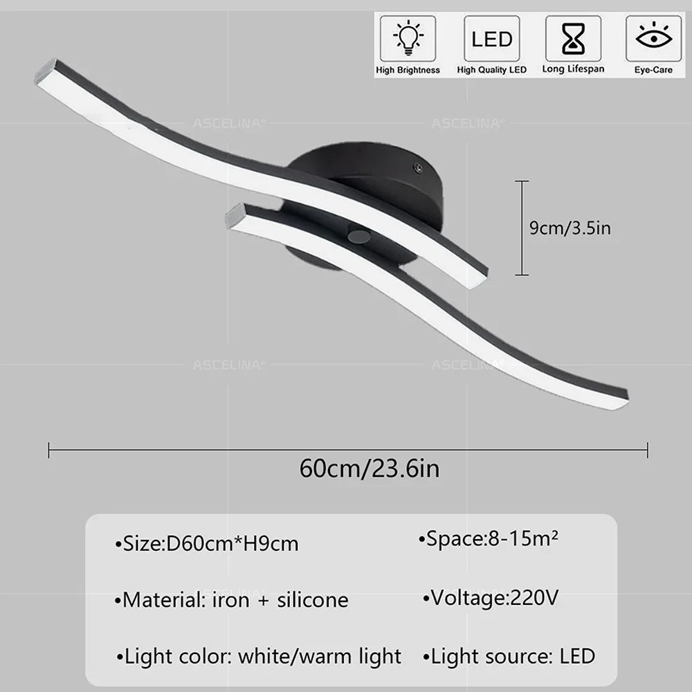 Luminária de Teto LED Onda — Lustre Decorativo para Sala, Quarto e Corredor
