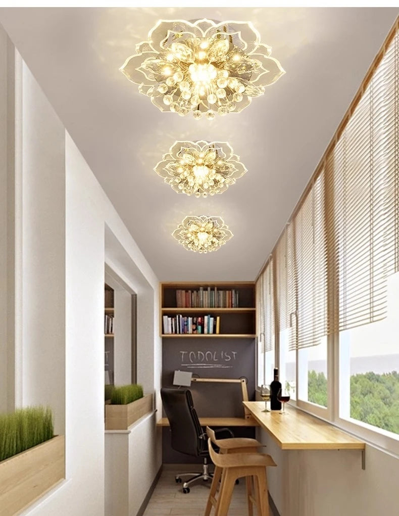 Lustre de Cristal Flor LED — Luminária de Teto para Sala, Quarto e Corredor
