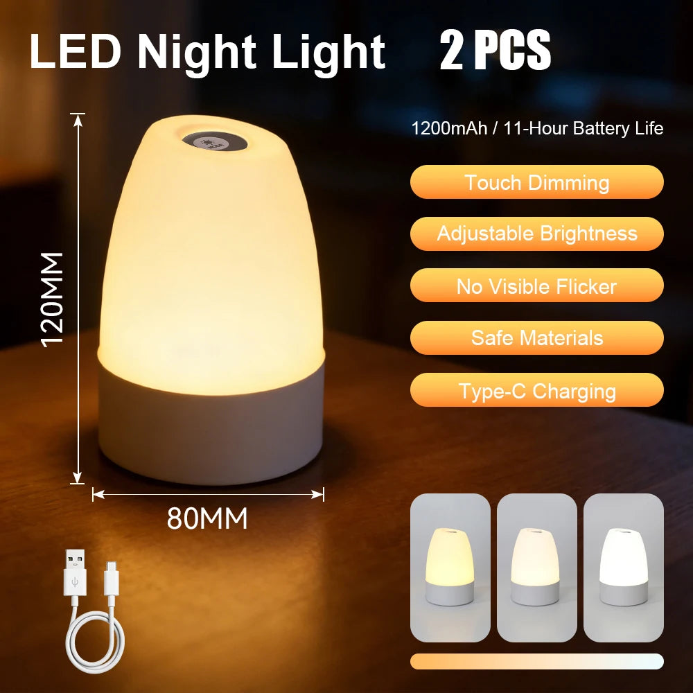 Luminária de Mesa Touch com Luz Noturna — 3 Modos Reguláveis e Recarregável para Quarto