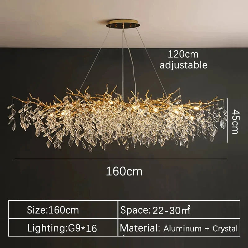Lustre de Cristal Dourado LED — Pendente de Luxo para Sala