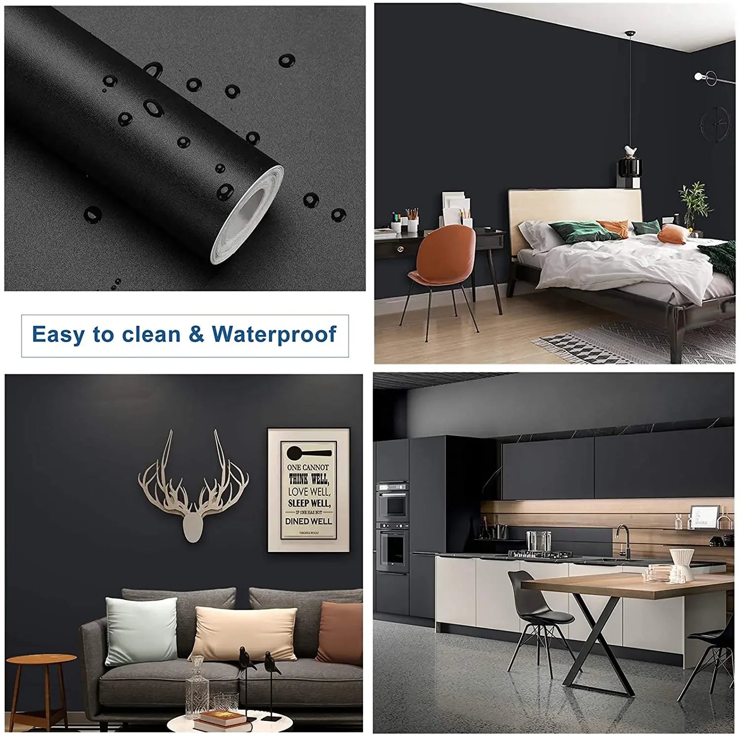 Papel de Parede PVC Autocolante Fosco Verde, Branco e Preto — Para Sala e Prateleiras