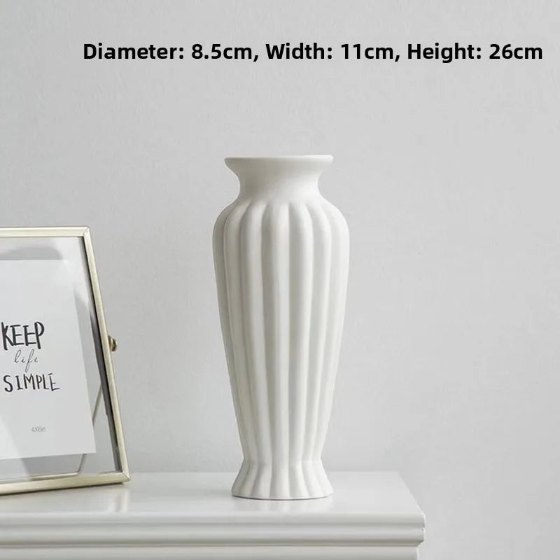 Vaso Cerâmica Grande Branco Nórdico — Para Flores Secas e Hidroponia na Sala