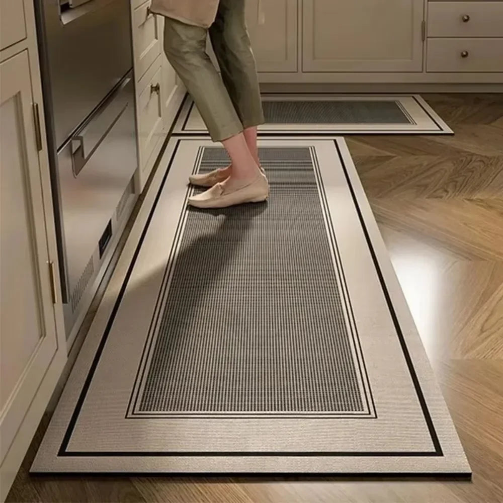 Tapete de Cozinha Minimalista Listrado — Antiderrapante Absorvente Longo para Corredor