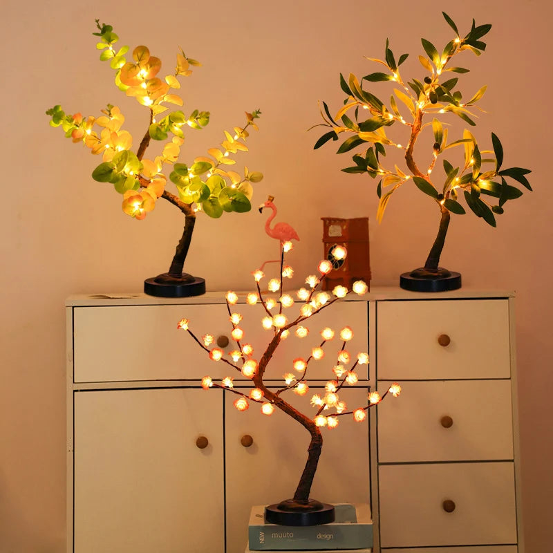 Luminária de Mesa Árvore LED a Pilha — Luz Noturna Decorativa para Festas e Presentes