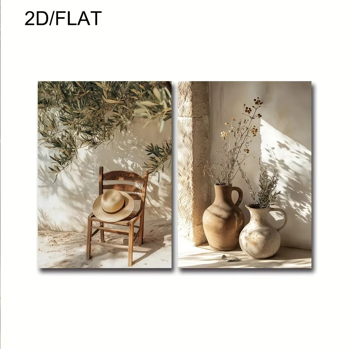 Kit 2 Quadros Oliveira e Vaso — Arte Botânica Retrô para Sala