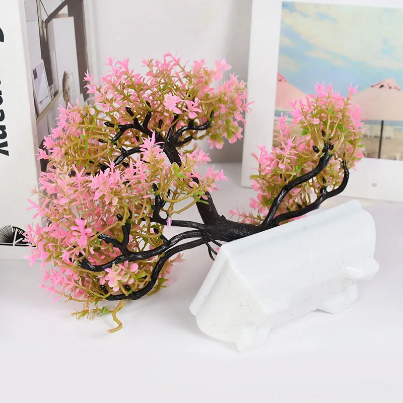 Bonsai Artificial com Vaso e Flores — Mini Árvore Decorativa para Mesa e Escritório