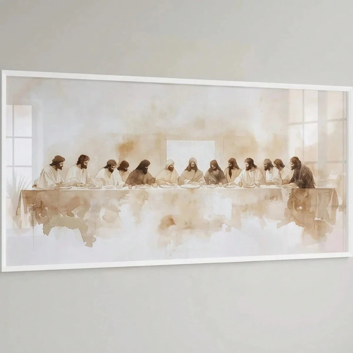 Quadro Canvas Arte Cristã Jesus e Fé — Poster Bege Minimalista Horizontal para Casa