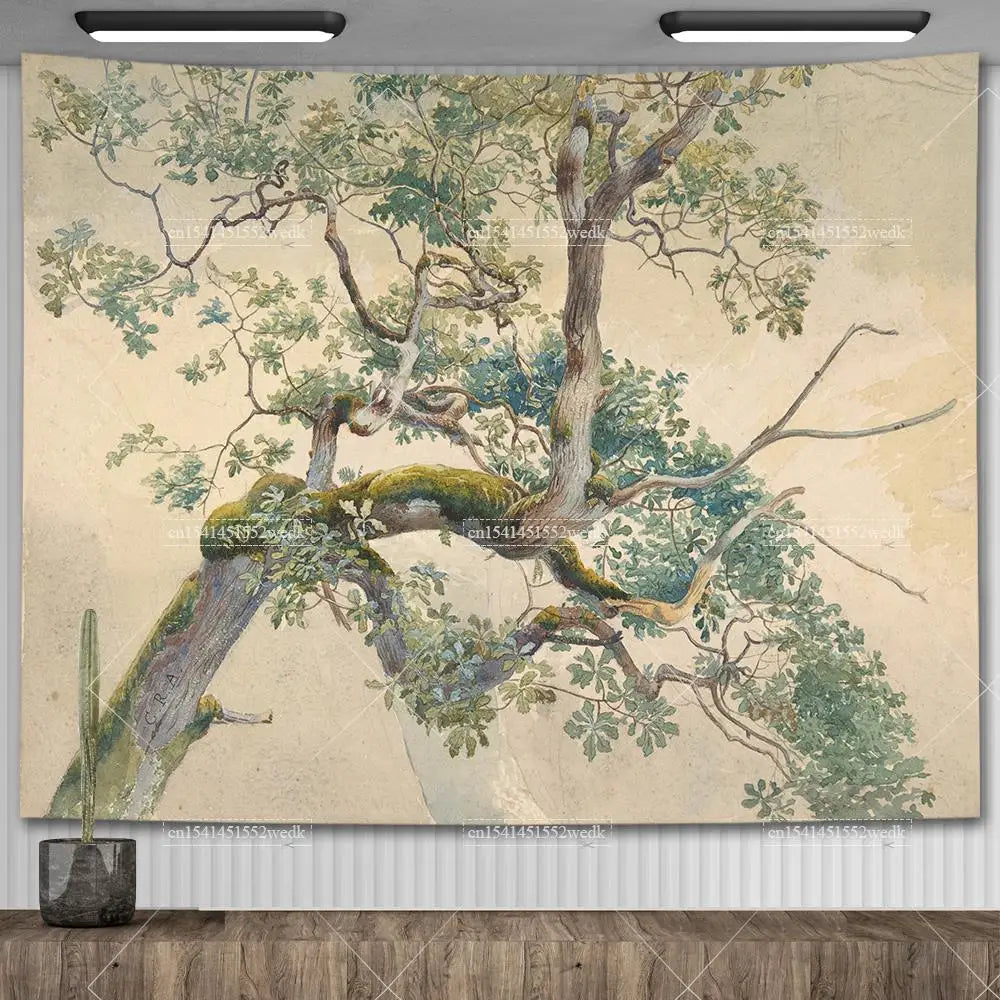 Tapete Decorativo Árvore Vintage Aquarela — Arte Botânica para Quarto e Festas