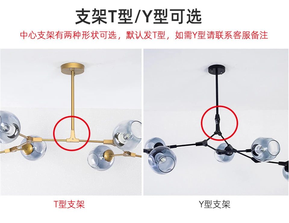 Lustre de Vidro Nórdico Molecular LED — Pendente Moderno para Sala e Cozinha