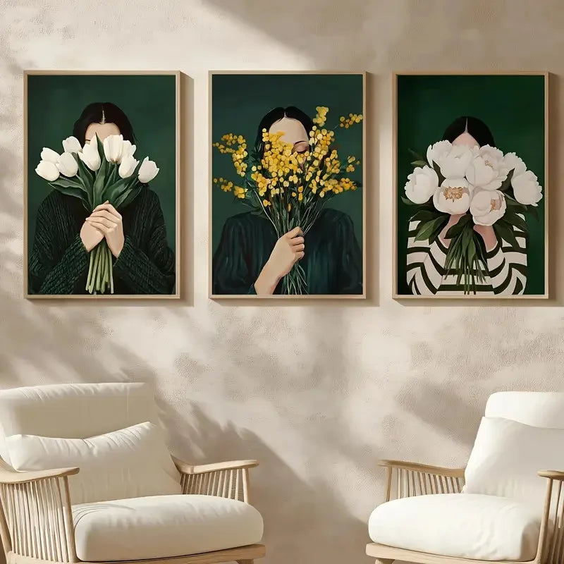 Quadro Decorativo Figuras Verdes Abstratas — Arte Minimalista para Sala