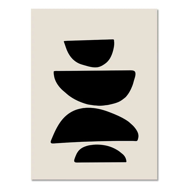 Quadro Decorativo Geométrico Boho Preto e Bege — Arte Abstrata para Sala