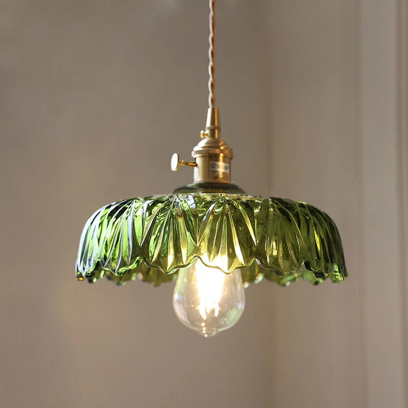 Pendente Nórdico Vidro Verde — Luminária de Latão para Cozinha e Sala de Jantar