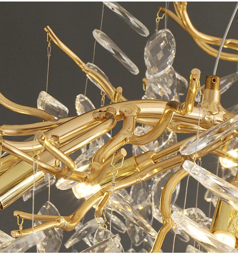Lustre de Cristal Dourado LED — Pendente de Luxo para Sala