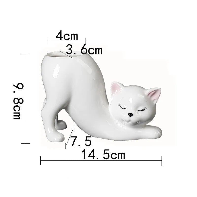 Vaso Cerâmica Gato Cartoon Fofo — Porta-Suculentas e Flores para Decoração