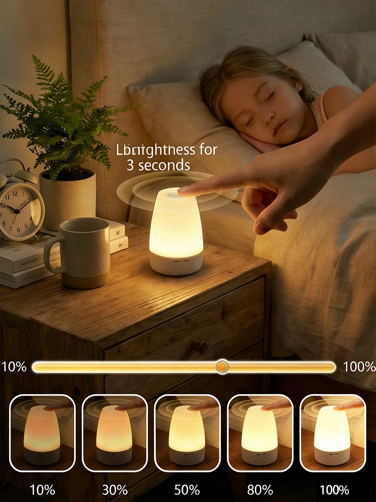 Luminária de Mesa Touch com Luz Noturna — 3 Modos Reguláveis e Recarregável para Quarto