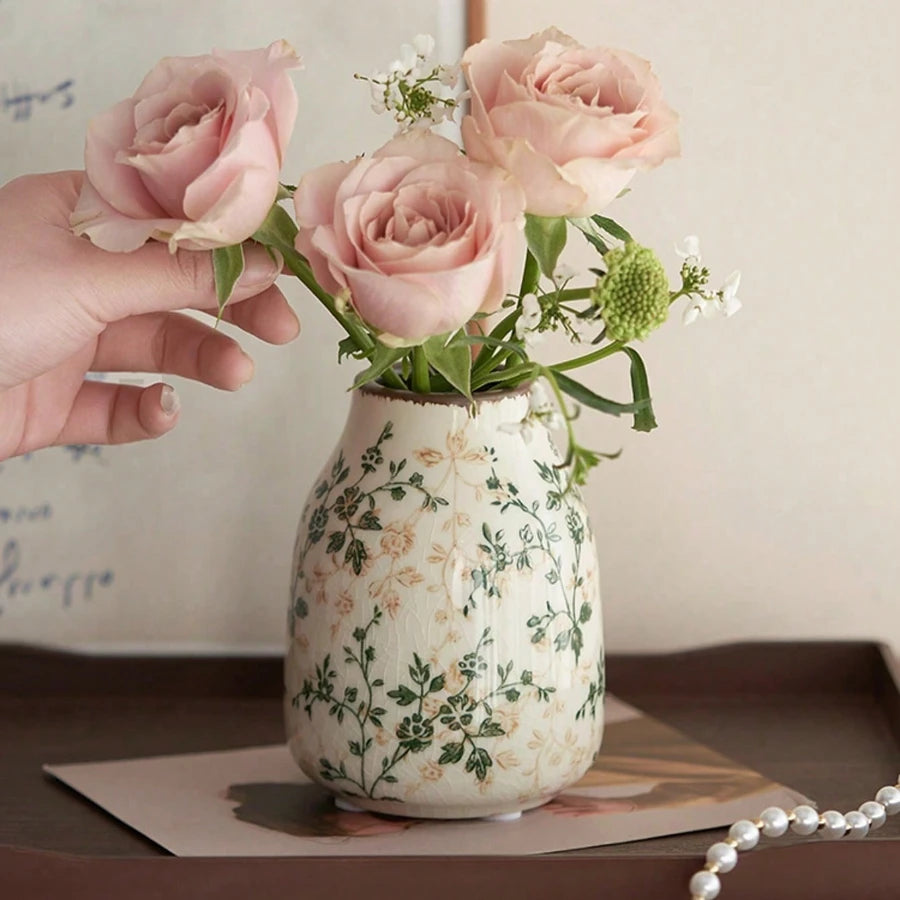 Vaso Cerâmica Rachado Gelo Artesanal Boho — Para Flores Frescas e Secas Sala e Escritório
