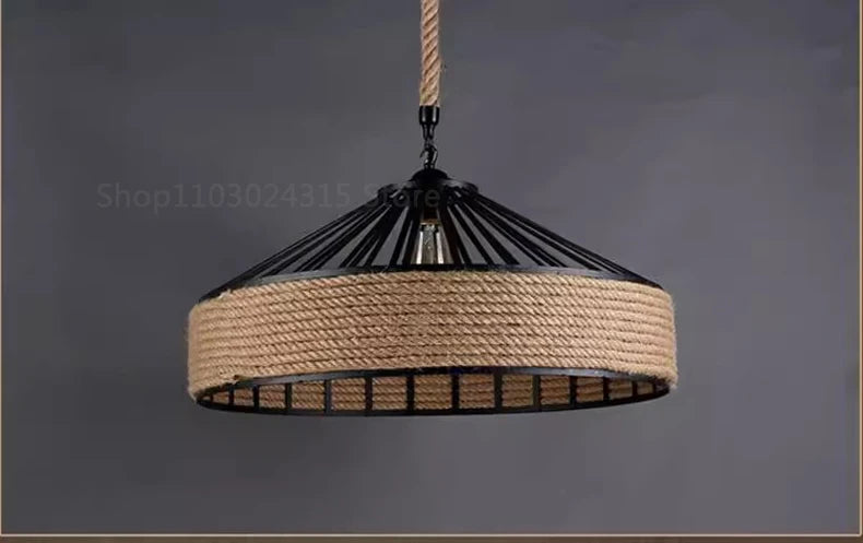 Lustre Pendente de Corda de Sisal — Luminária Industrial Retrô para Sala de Jantar