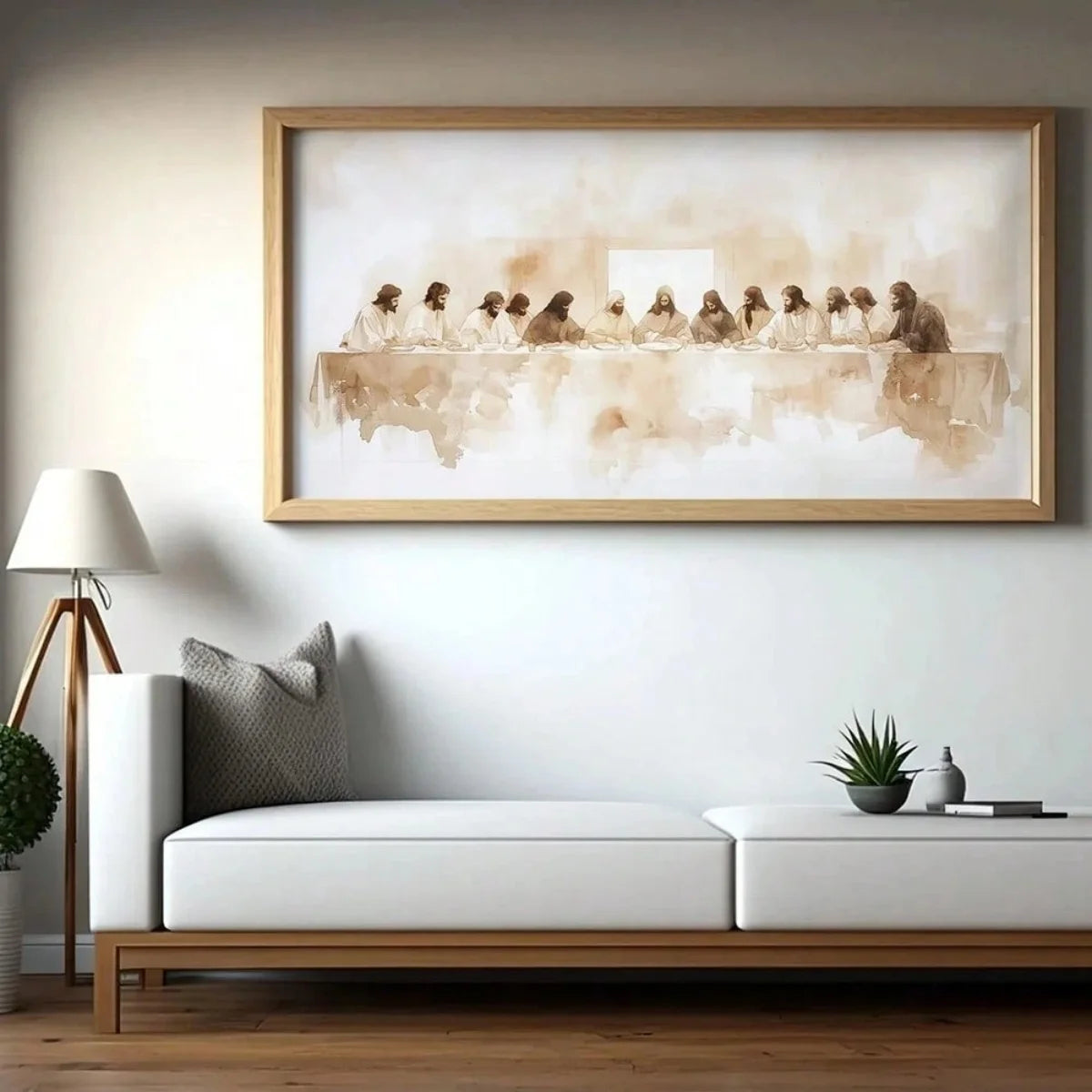 Quadro Canvas Arte Cristã Jesus e Fé — Poster Bege Minimalista Horizontal para Casa