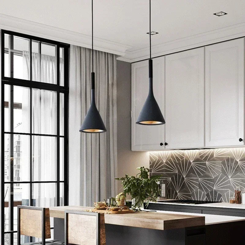 Pendente LED E27 Preto e Branco — Luminária de Mesa para Quarto e Sala de Jantar