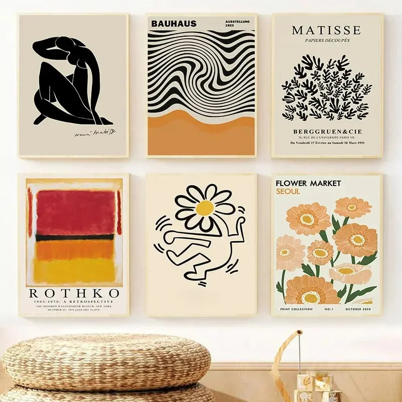 Quadro Decorativo Flores Abstratas — Arte Inspirada em Matisse e Kusama para Sala