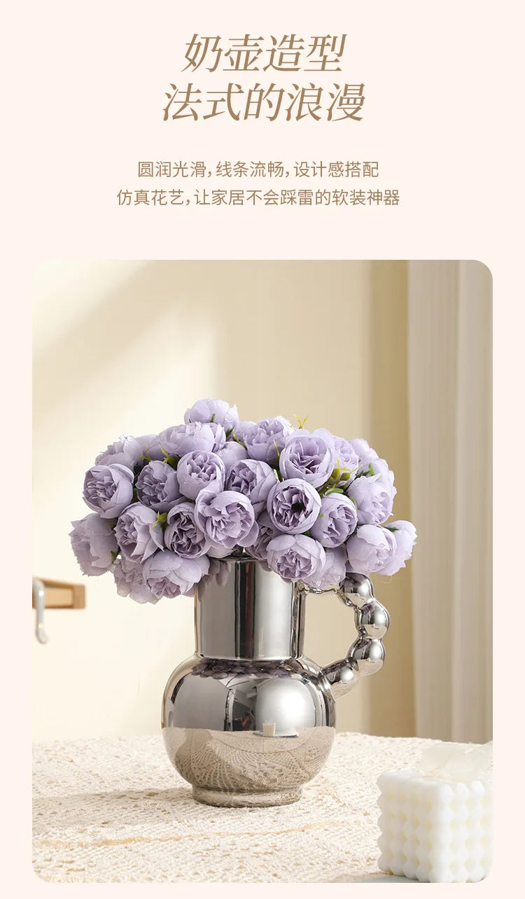 Vaso de Cerâmica Moderno com Alça — Vaso para Arranjos de Flores em Sala