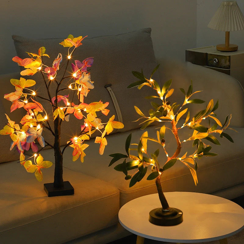 Luminária de Mesa Árvore LED a Pilha — Luz Noturna Decorativa para Festas e Presentes