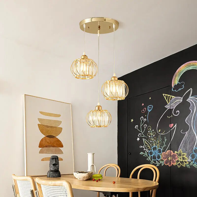 Lustre de Cristal LED Pendente — Luminária Nórdica Preta para Sala de Jantar