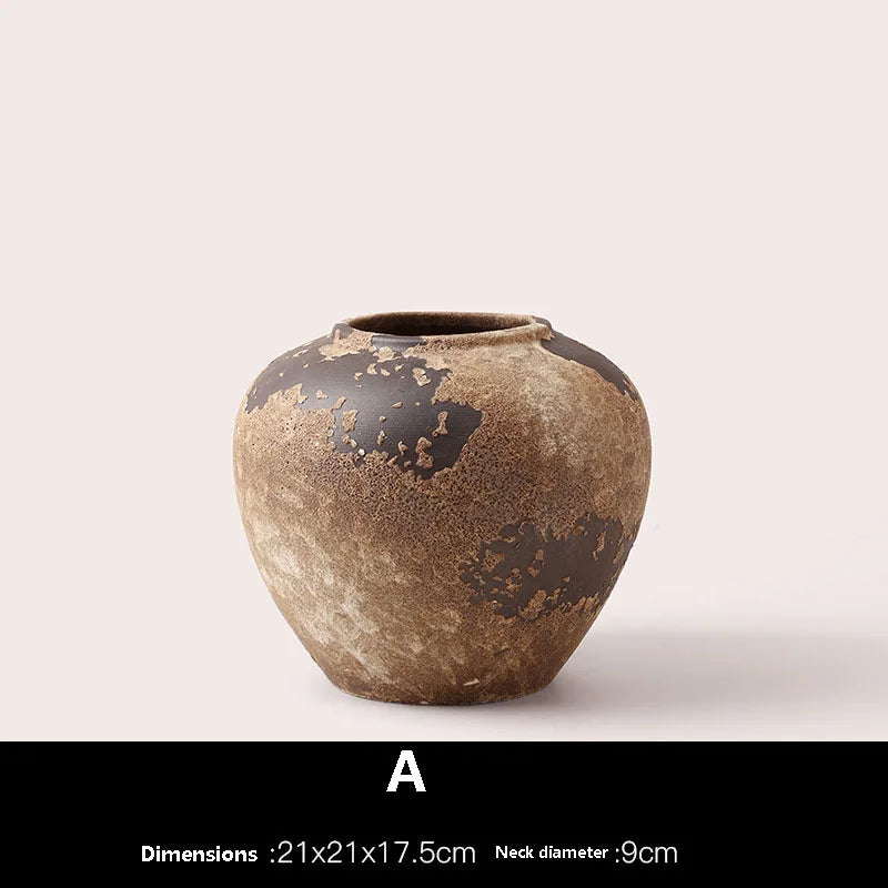 Vaso Wabi Sabi Cerâmica Retrô — Arranjo de Flores Secas para Sala, TV e Hall