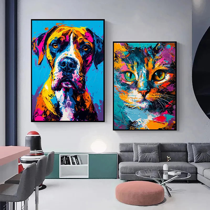 Quadro Decorativo Animais Abstrato Grafite — Leão, Tigre e Lobo para Sala