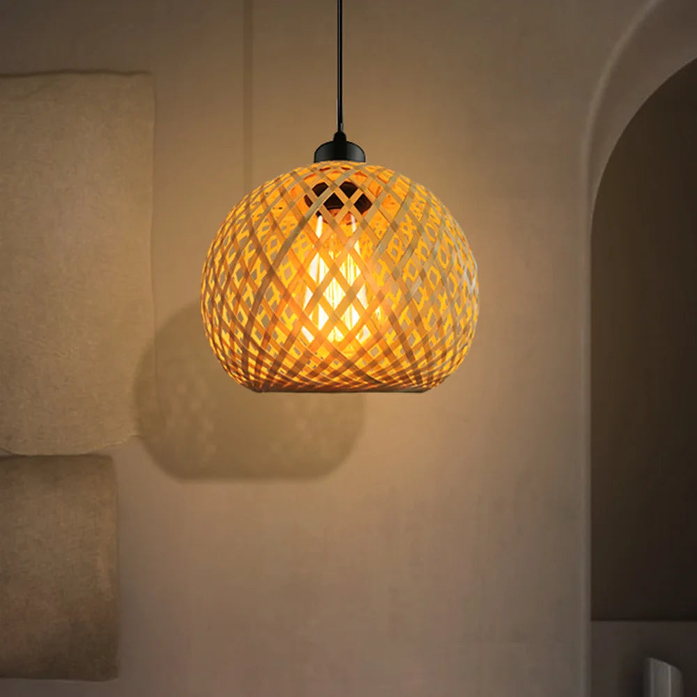 Pendente Bambu Rattan Natural — Luminaria Suspensa Artesanal