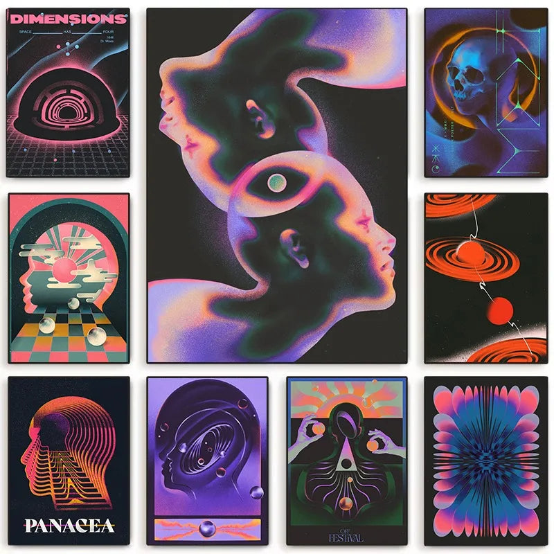 Quadro Decorativo Futurismo Abstrato — Arte Geométrica Colorida Retrô para Sala