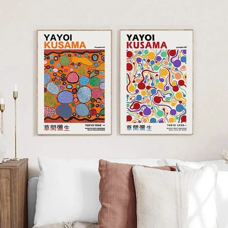 Quadro Decorativo Aboboras e Flores Yayoi Kusama — Arte Abstrata para Sala