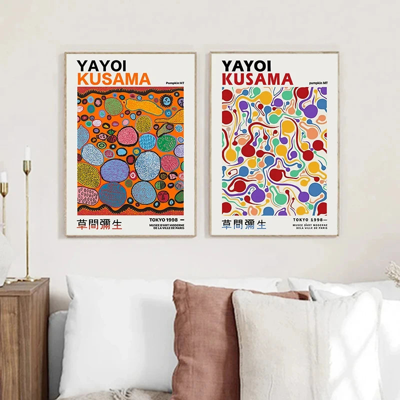 Quadro Decorativo Aboboras e Flores Yayoi Kusama — Arte Abstrata para Sala