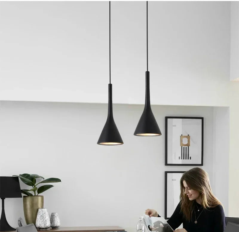 Pendente LED E27 Preto e Branco — Luminária de Mesa para Quarto e Sala de Jantar