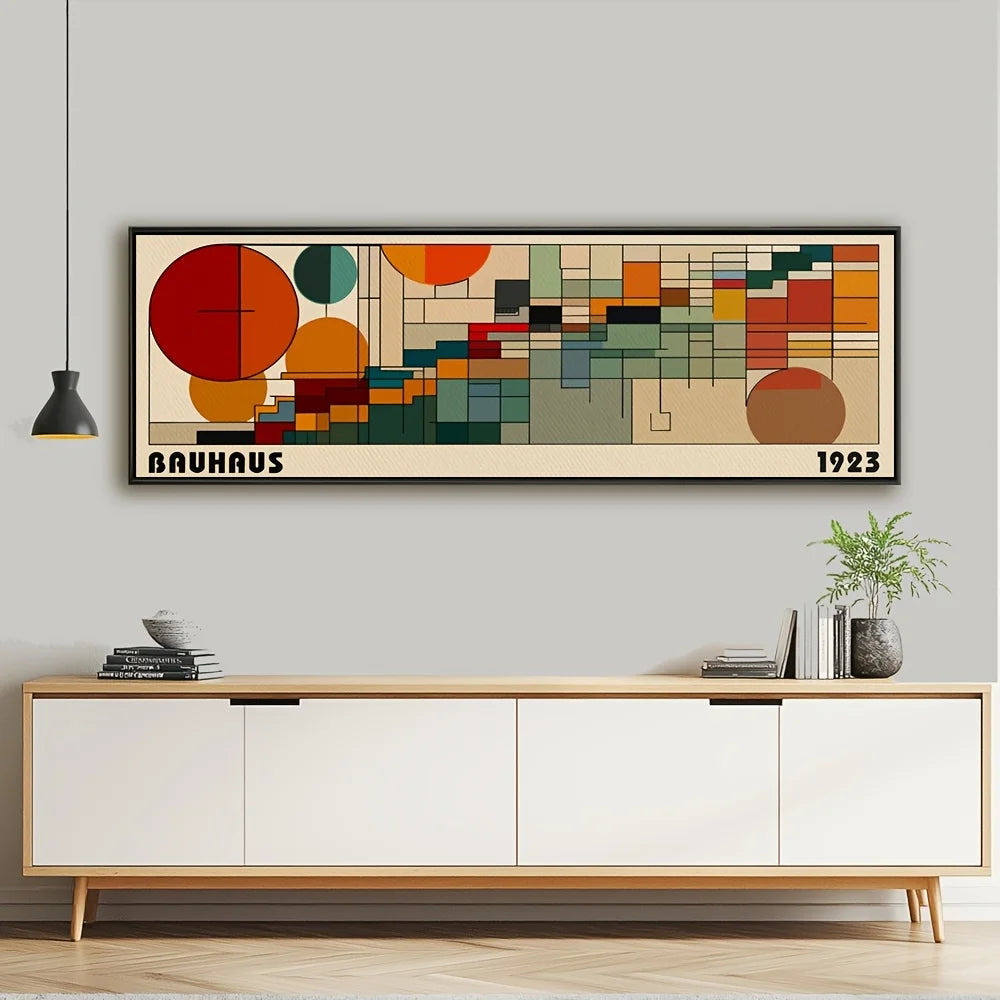 Quadro Decorativo Bauhaus Retrô Japonês — Arte Abstrata Horizontal para Sala