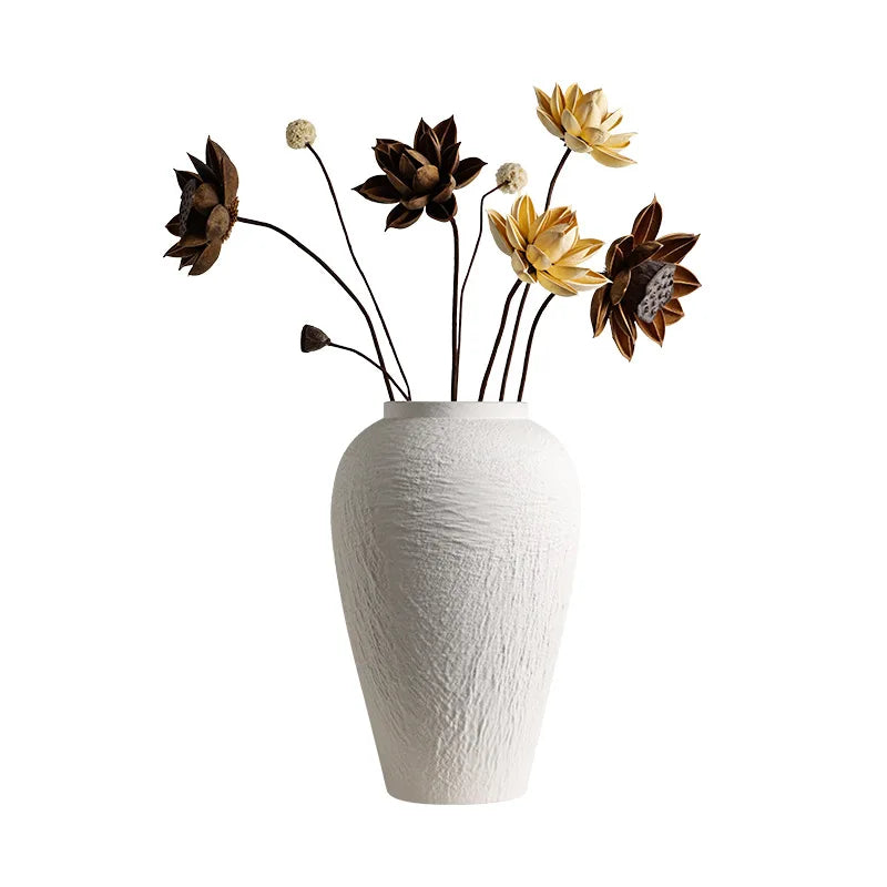 Vaso Wabi Sabi Cerâmica Minimalista — Flores Secas Estilo Mármore e Travertino