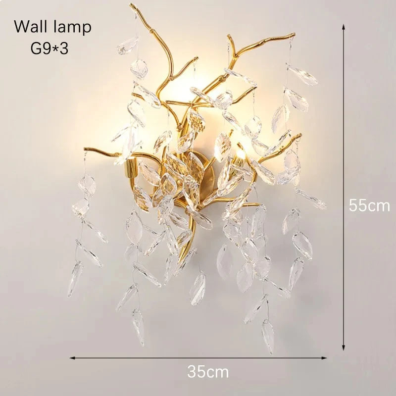 Lustre de Cristal Dourado LED — Pendente de Luxo para Sala