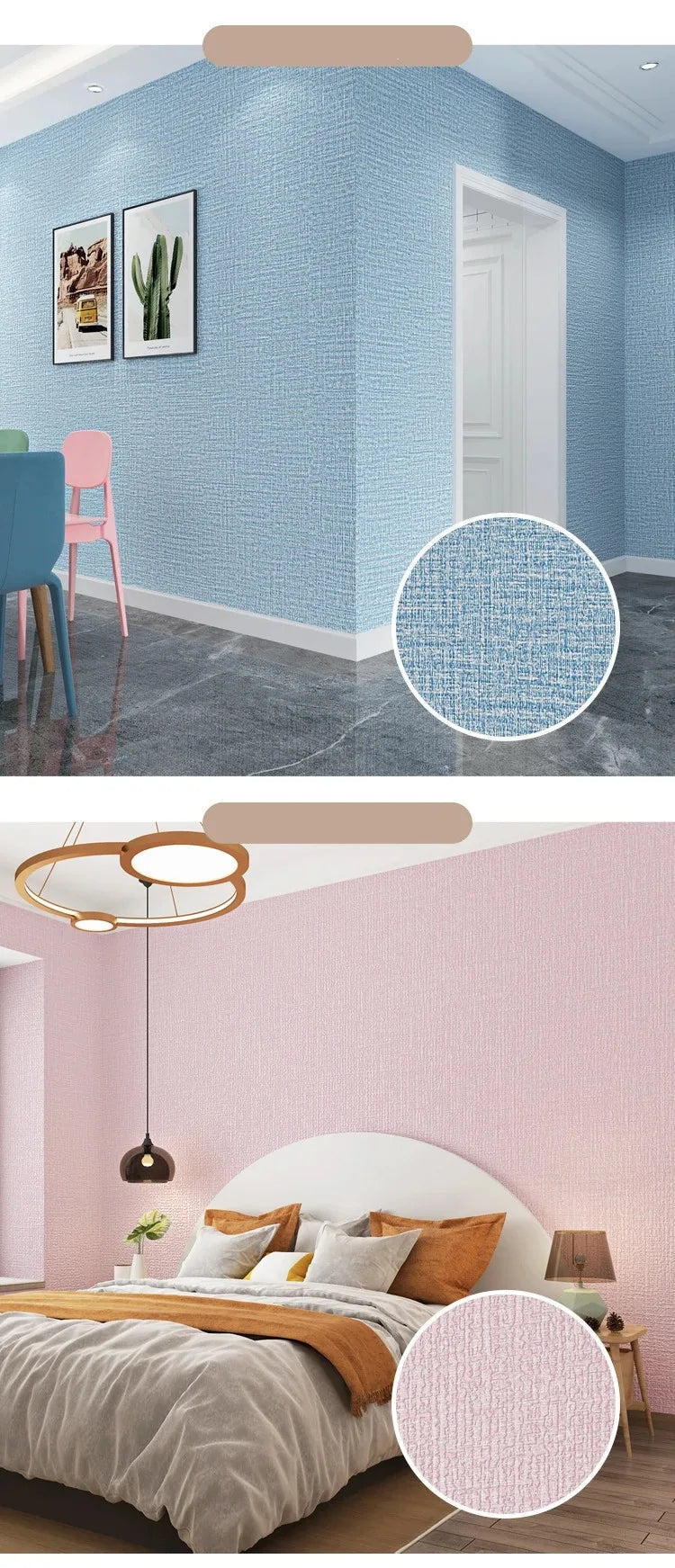 Papel de Parede Linho Liso Impermeável Autocolante — Textura Natural para Quarto e Sala