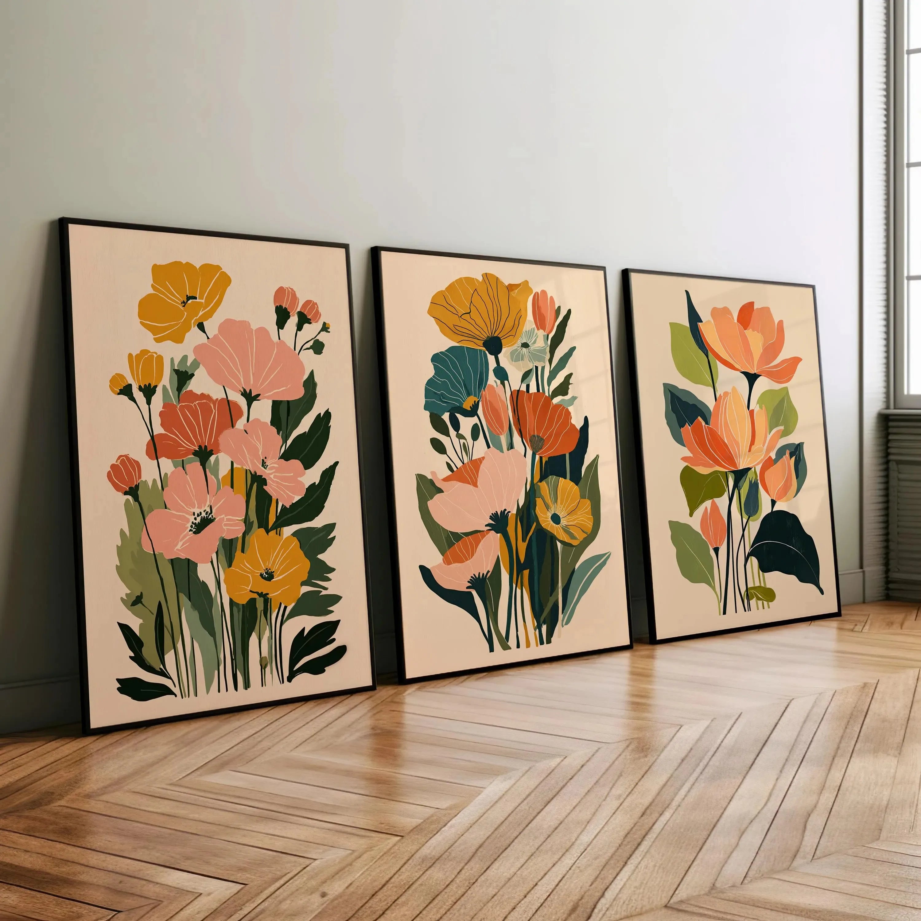 Quadro Decorativo Floral Boho Primaveril — Arte Botânica para Sala e Quarto