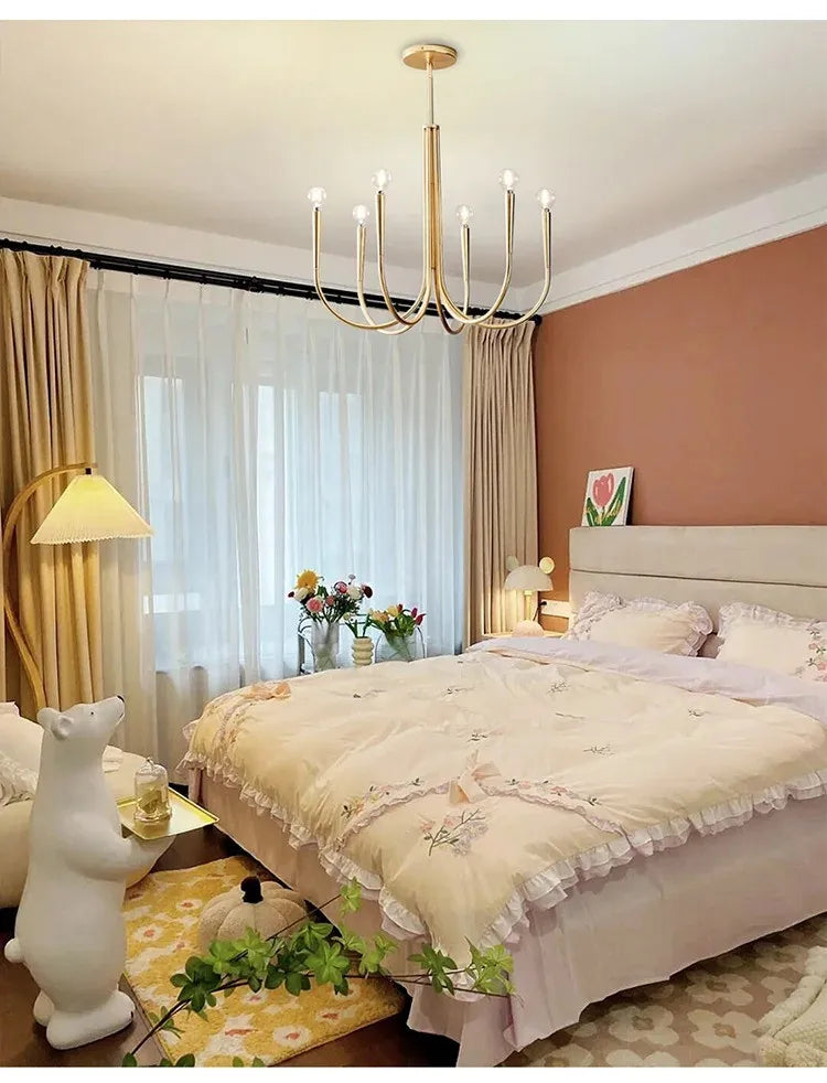 Lustre de Vela Pendente Preto Estilo Francês — Luminária de Luxo para Sala de Estar