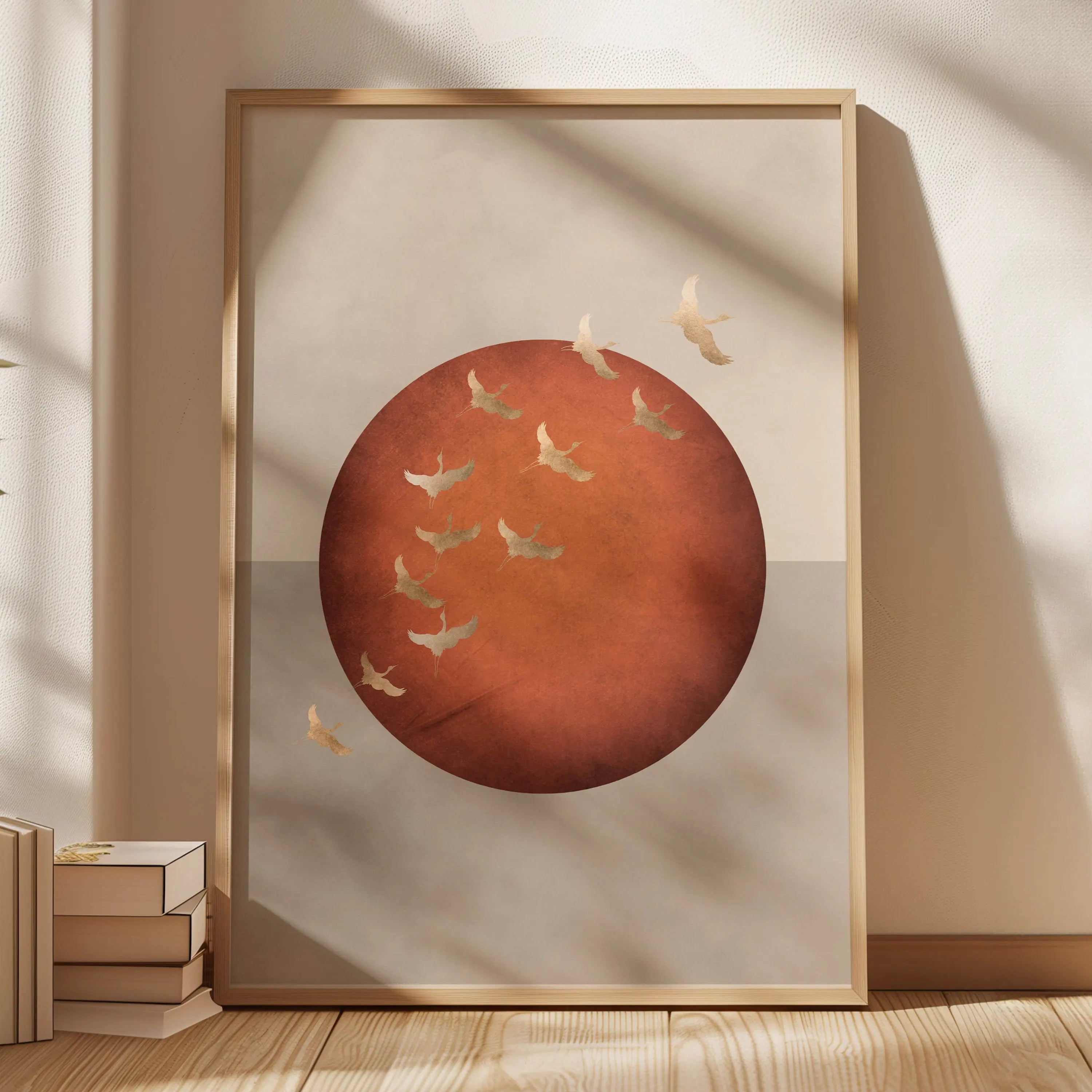 Quadro Decorativo Garça Oriental sem Moldura — Arte Zen para Sala e Quarto
