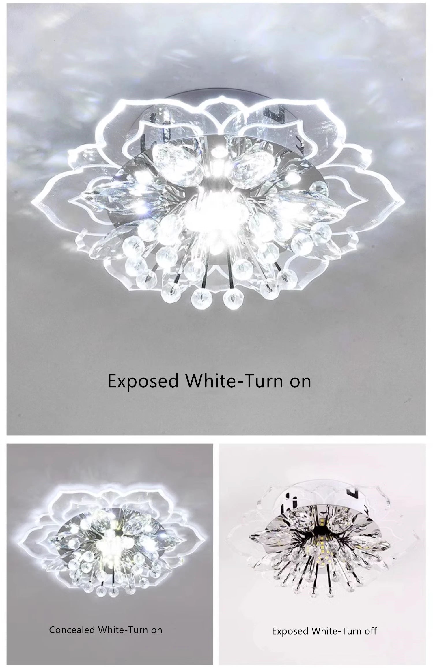 Lustre de Cristal Flor LED — Luminária de Teto para Sala, Quarto e Corredor
