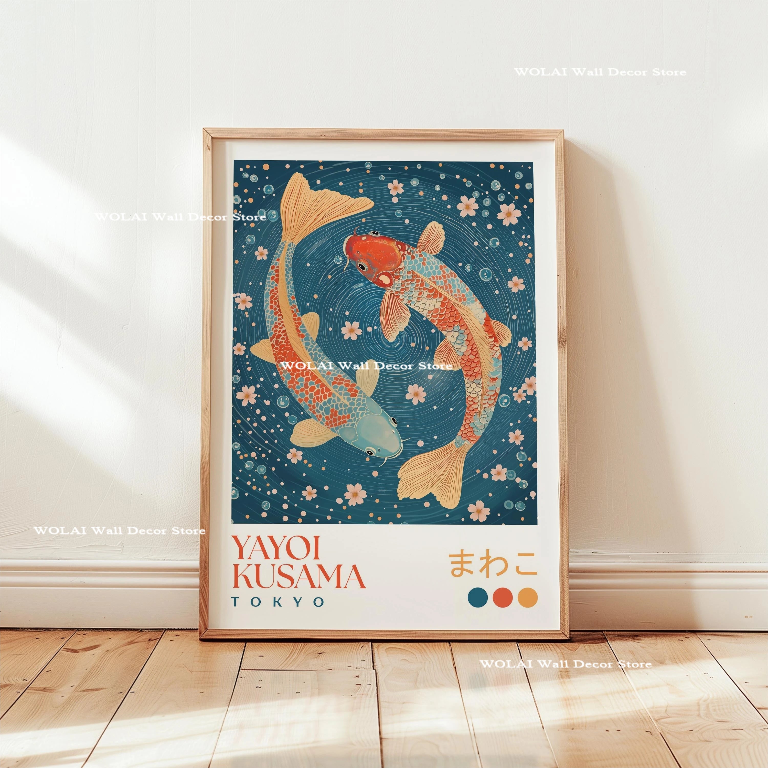 Quadro Decorativo Carpas Koi e Medusas — Arte Japonesa Estilo Hokusai para Sala