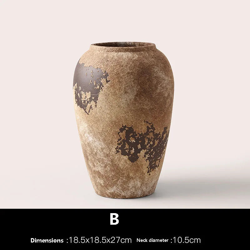 Vaso Wabi Sabi Cerâmica Retrô — Arranjo de Flores Secas para Sala, TV e Hall