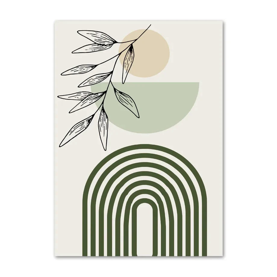Quadro Decorativo Plantas Verde Sage Boho — Arte Geométrica Nórdica para Sala