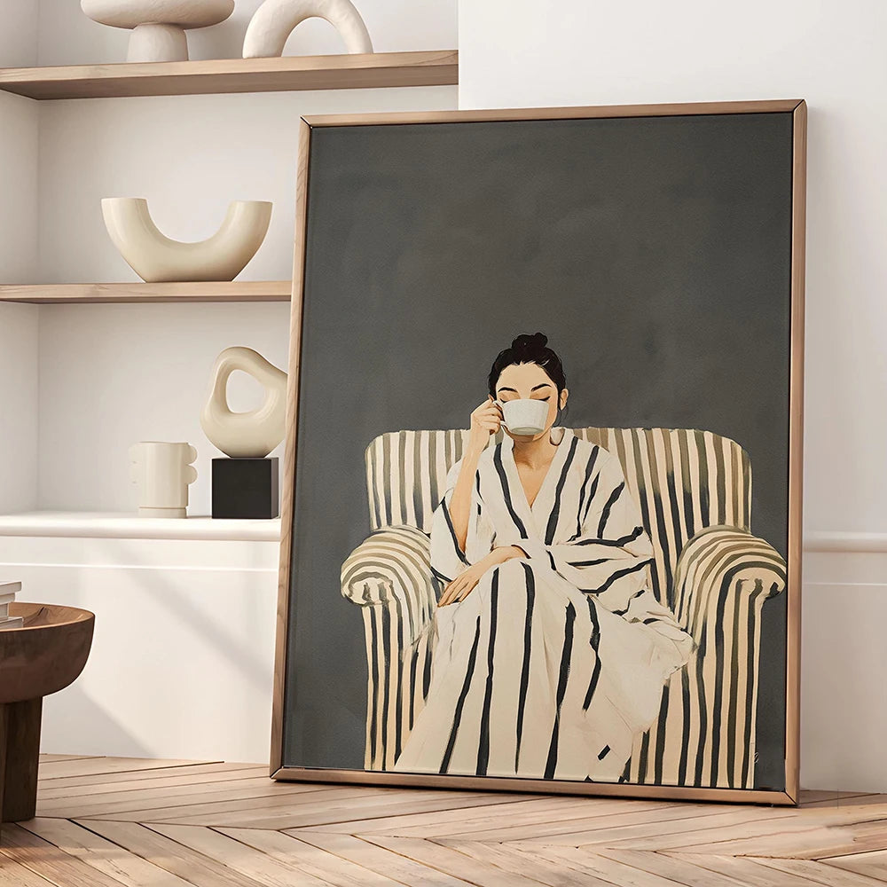 Quadro Decorativo Mulher Abstrata com Flores — Arte Minimalista Japandi para Sala